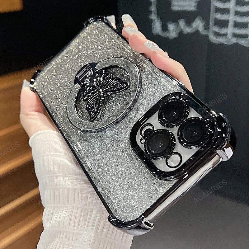 Xiaomi14t Shockproof Plating Butterfly Holder Case On For Xiaomi Mi 14t Pro Mi14t 14 T Mi14tpro Silicone Stand Cover 13t Mi13t