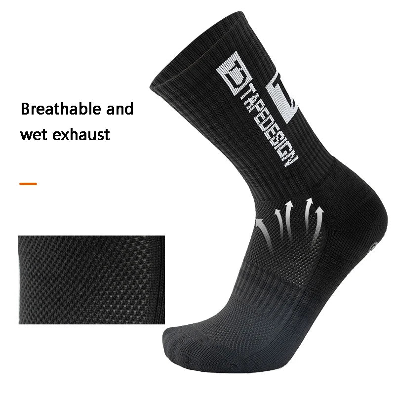 2025 New Anti-Slip Tape Design Football Socks Mid-Calf Non-Slip Soccer Sport Cycling Sports Men's Women Sock Grip Yoga 1 Pair