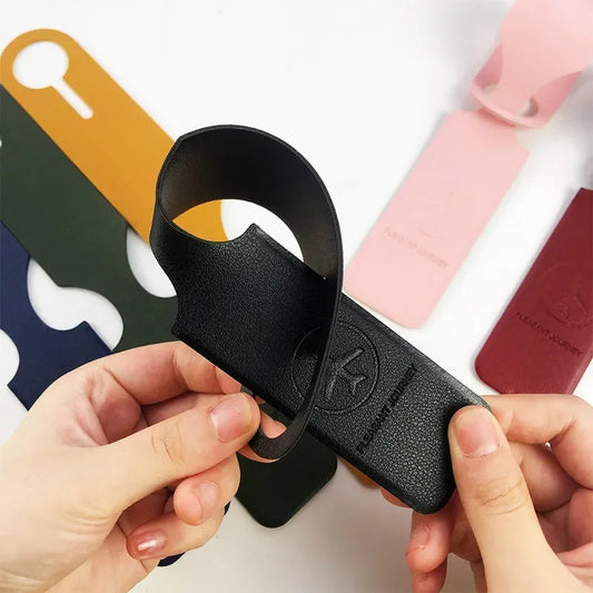 Portable Solid Color PU Leather Luggage Tag Suitcase Identifier Label Baggage Boarding Bag Tags Holder Travel Accessories