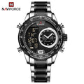NAVIFORCE Luxury Quartz Watch for Men Honeycomb Dial Design Stainless Steel Wristwatch Dual Display Digital Watches Male Clock
