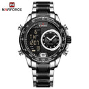 NAVIFORCE Luxury Quartz Watch for Men Honeycomb Dial Design Stainless Steel Wristwatch Dual Display Digital Watches Male Clock