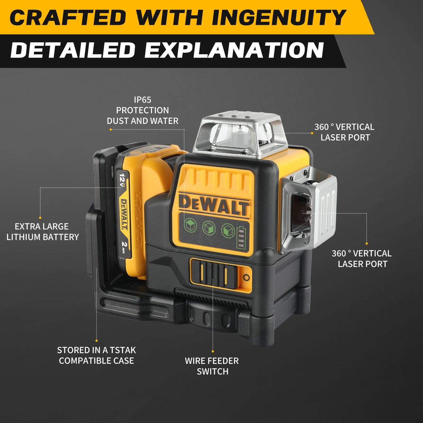 2025 NEW Dewalt DW089LG 3 Sides*360 Degree Vertical 12V Lithium Battery 12 Lines Laser Level Horizontal Green Meter Outdoor TOOL