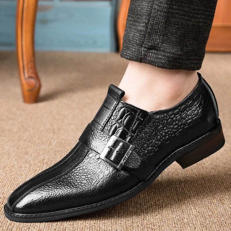 British Style Genuine Leather Wedding Oxfords Business Shoes Mens Casual Leather Crocodile Pattern Office Work Shoes Dress Shoes