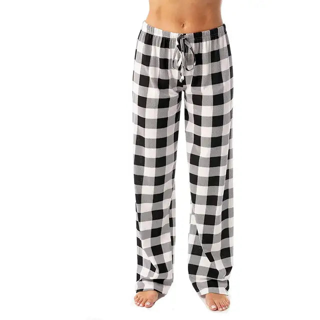 Women Christmas Pajama Pants Autumn Winter Red Black Plaid Printed Straight Trousers Casual Pants Streetwear Clothes 