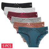 Conjunto de 5 bragas de encaje sexys de tiro bajo para mujer, lencería de algodón, novedad