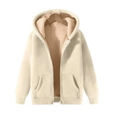 2024 Trendy Sweatshirt Coat Front Pockets Warm Zipper Lamb Wool Jacket Men Women Winter Pure Color Plush Lined Cardigan Hoodie