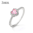 Anillos de compromiso ZAKOL con corazón rosa romántico y circonita cúbica para mujer, anillos de boda de moda con circonita cúbica AAA, joyería para regalo de San Valentín.