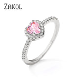 ZAKOL Romantic Pink Heart CZ Engagement Rings for Women Fashion AAA Cubic Zirconia Wedding Bands Jewelry Valentine's Day Gift