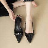 2024 New Summer French Wine Red Pointed Patent Leather Mid-Heel Overhead Sandals for Women Retro Skinny Heel Open-Back Shoes