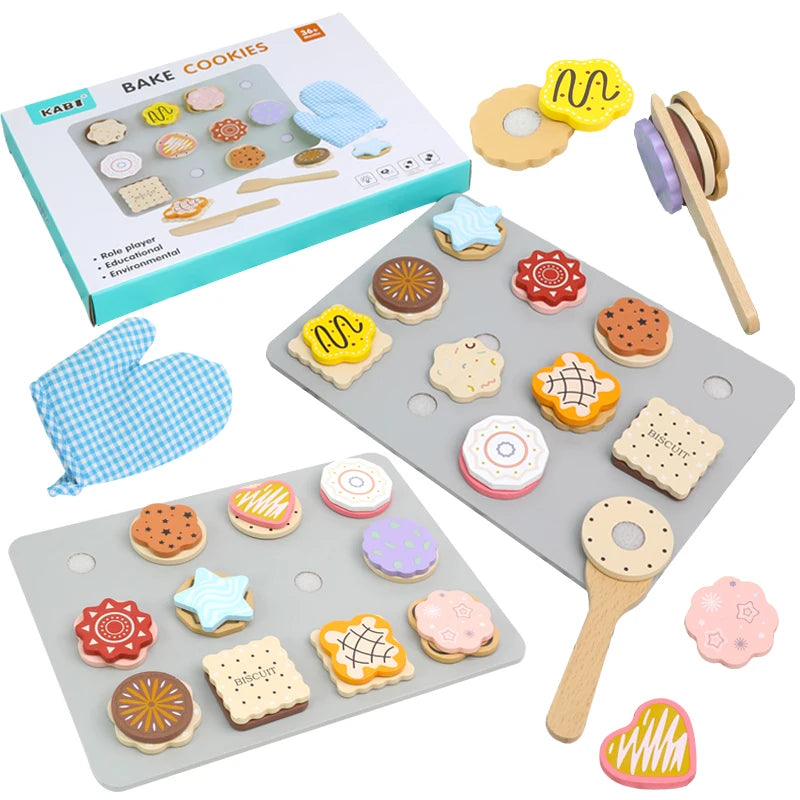 Juego de cocina de madera Montessori con platos y accesorios, ideal como regalo para niños pequeños a partir de 3 años.
