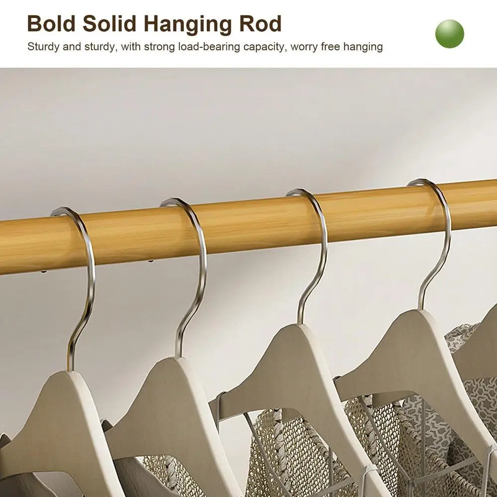 Wooden Garment Coat Clothes Hanging Heavy Duty Rack with top shelf and 2-tier Shoe Clothing Storage Organizer Shelves