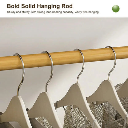 Wooden Garment Coat Clothes Hanging Heavy Duty Rack with top shelf and 2-tier Shoe Clothing Storage Organizer Shelves