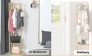 Heavy Duty Bamboo Coat Stand Freestanding Corner Clothes Rack with Hook and Shelves