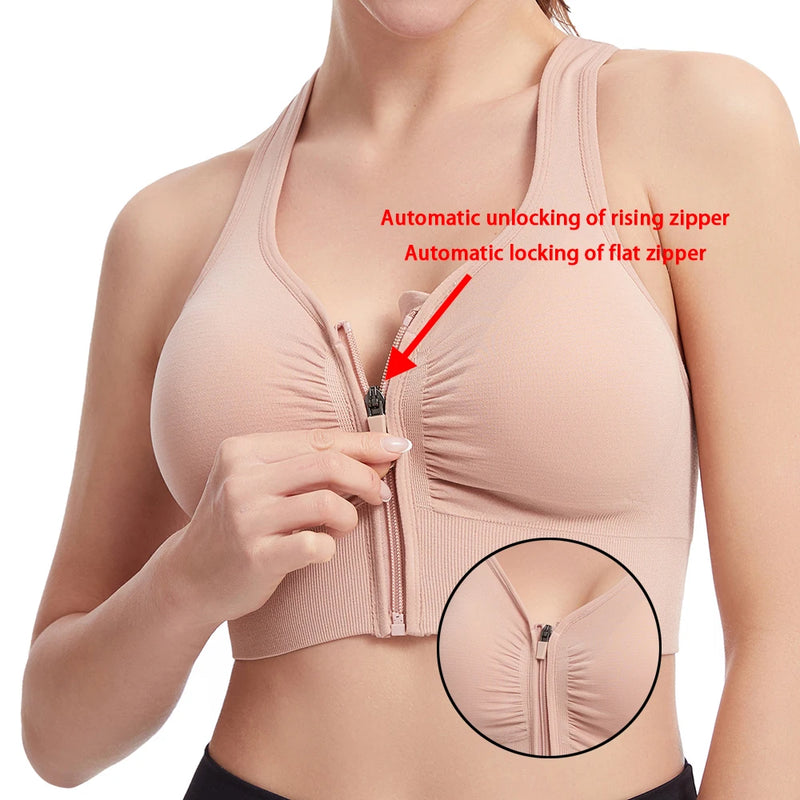 Women Zip Sports Bra Tank Plus Size Shockproof Gather Brassiere Female Yoga Running Fitness Bralette Women's Lingerie Underwear