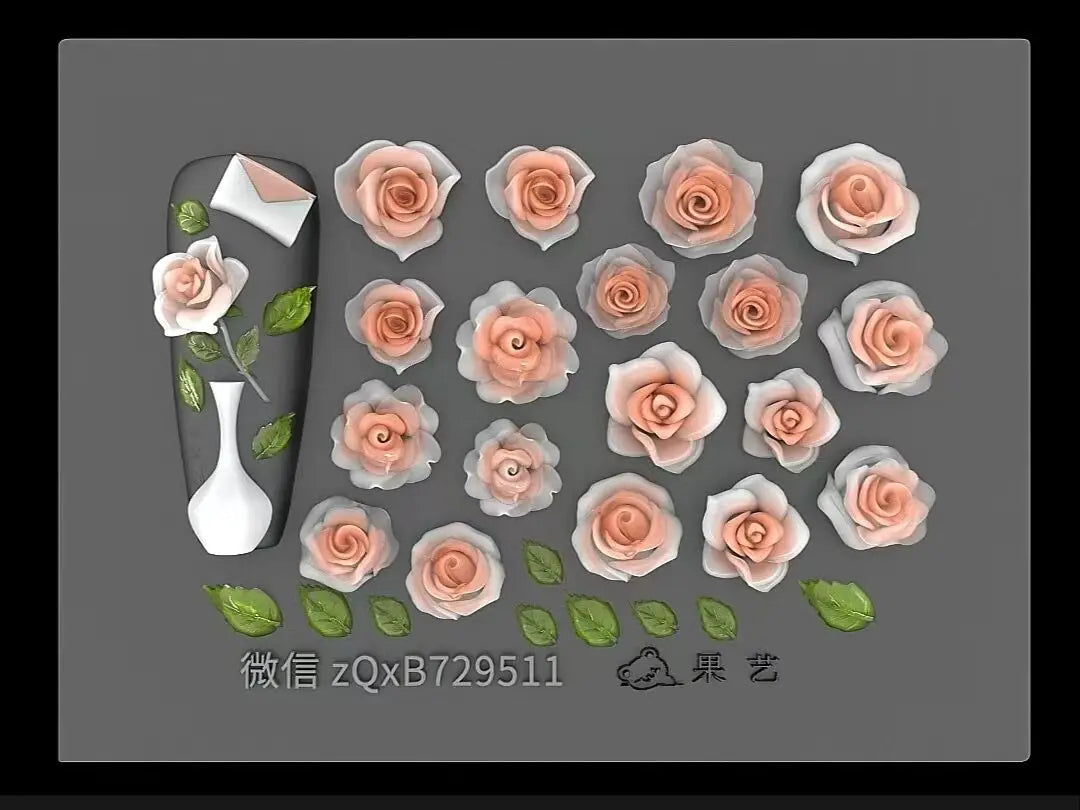 1pc Bowknot Candles Jellyfish Shell Rose Leaf  3D Acrylic Mold Nail Art Decoration Nails DIY Design Silicone  Nails Mold