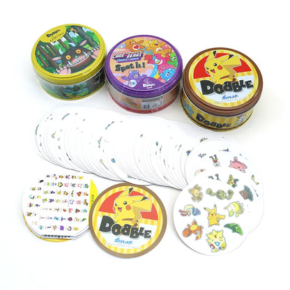 Spot It Cards Game Dobble Juego Pokemon Pikachu with Metal Box One Piece Doraemon Friends Party Jr Hip Board Game for Kids Gifts