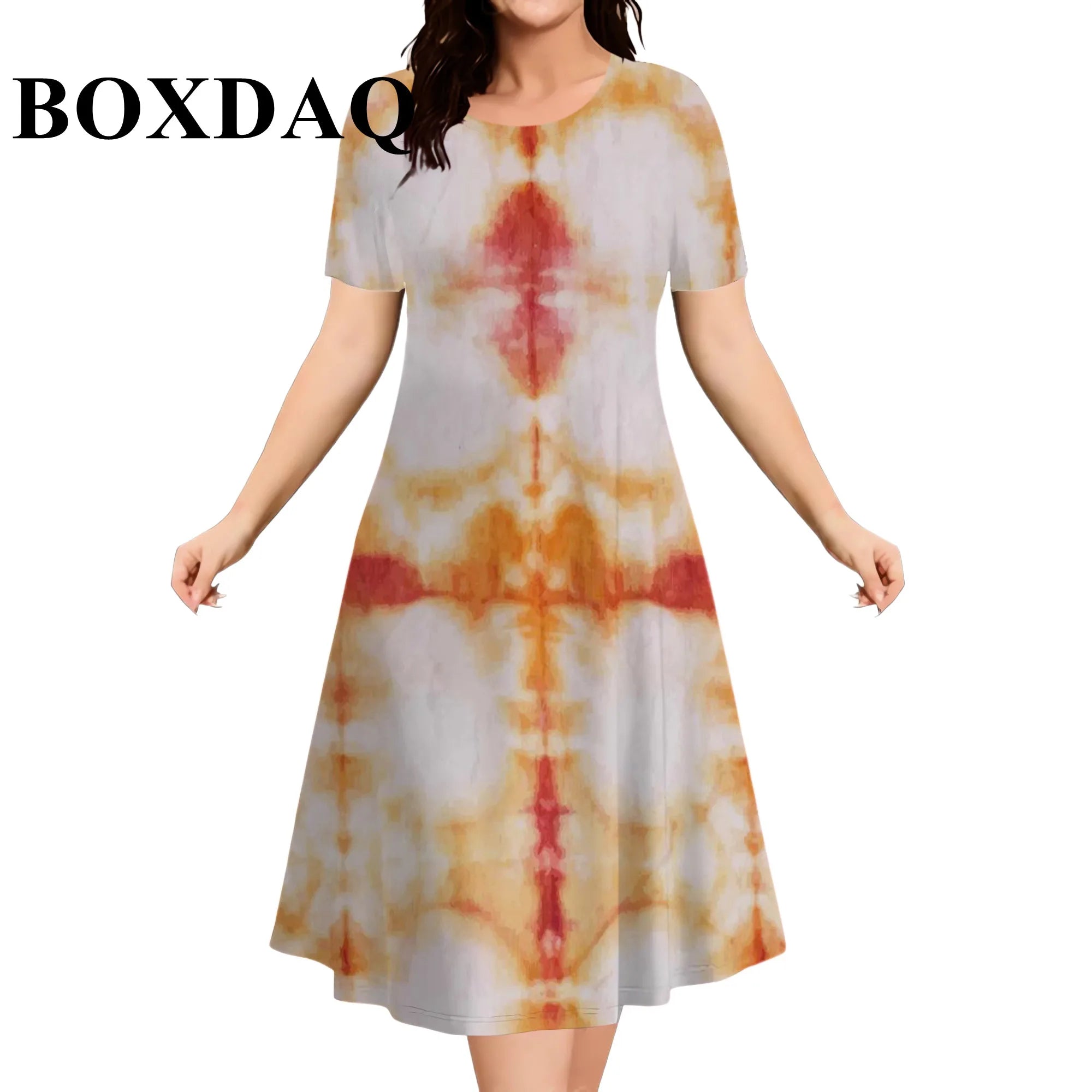 2026 New Women's Dresses 9XL Plus Size Striped Tie Dye Print Summer Elegant Loose Short Sleeve Dresses Fashion Oversized Clothes