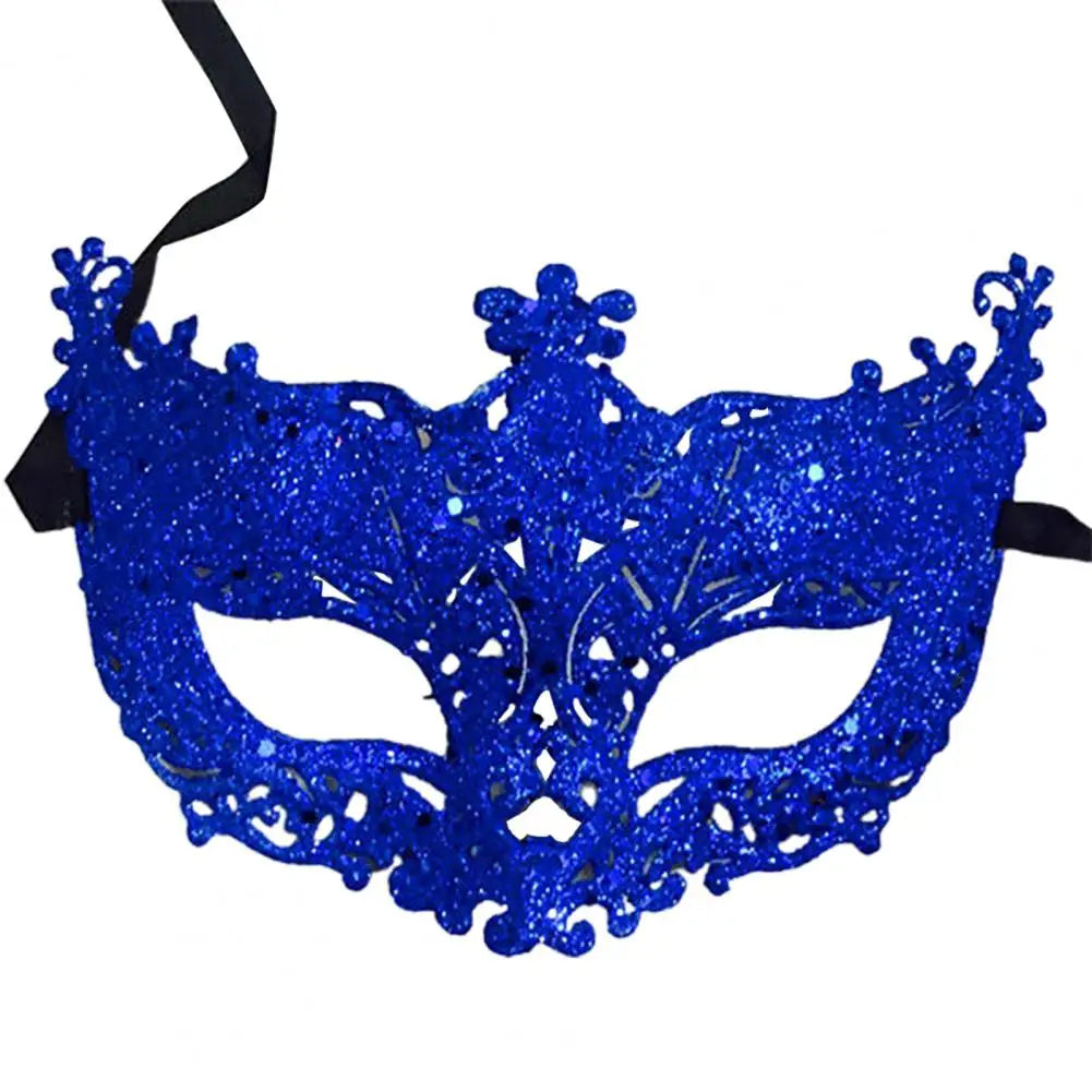 Máscara Veneziana de Baile de Máscaras com Glitter e Fitas para Mulheres – Estilo Misterioso para Halloween e Festas a Fantasia