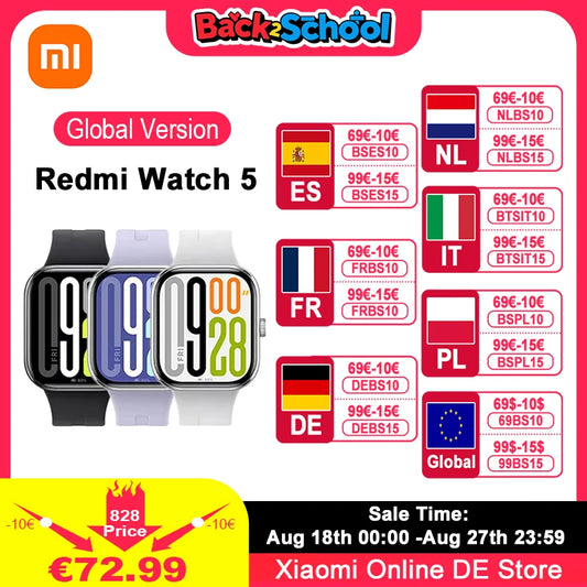 Global Version Xiaomi Redmi Watch 5 2.07" 60Hz AMOLED Screen Built-in GNSS Bluetooth Call 150+ Sports Modes 24 Days Battery Life