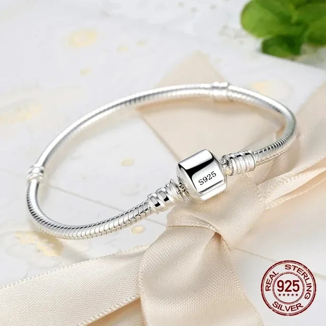 Pulsera de plata de ley 925 con dijes de hueso de serpiente, original, hecha a mano y de lujo para mujer. 