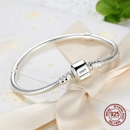 Pulsera de plata de ley 925 con dijes de hueso de serpiente, original, hecha a mano y de lujo para mujer. 