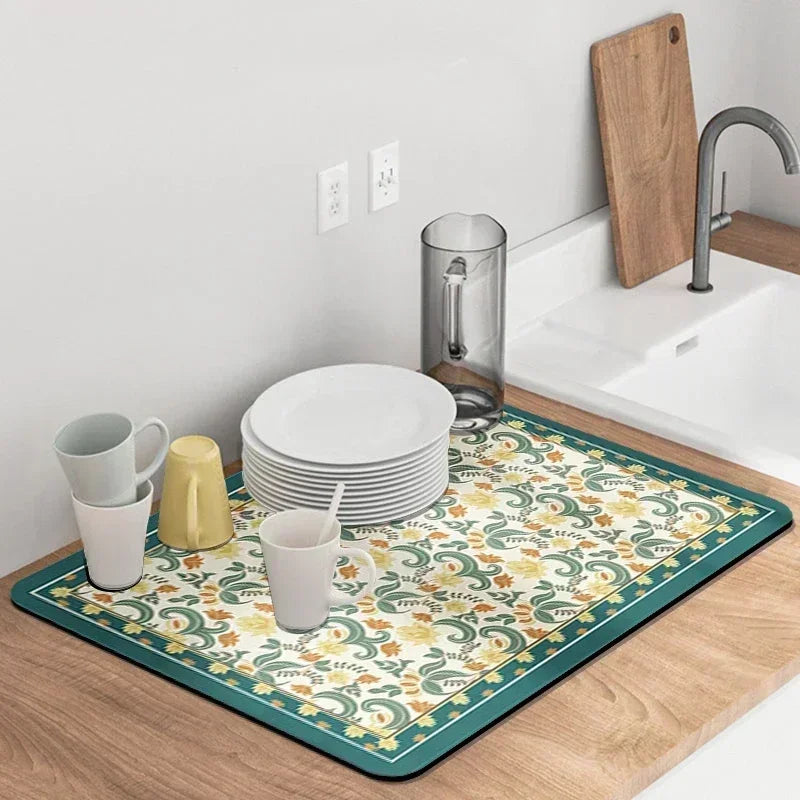 Kitchen Draining Mat Non-slip Drain Dish Mats Coffee Pad Heat Resistant Placemat Dinnerware Dustproof Pads