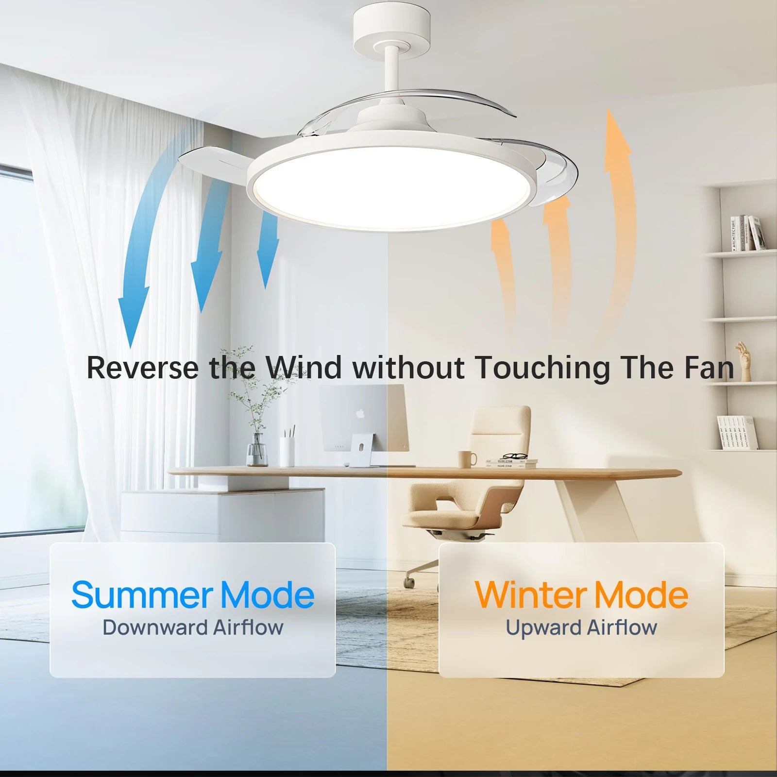 IRALAN Ceiling Lamp Fan Retractable Blades Smart with Remote Control Ceiling Fan with Light Energy Saving Led Living Room Light