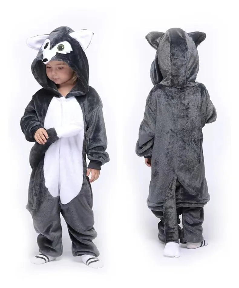 Cartoon Kigurumi For Children Kids' Animal Onesie Pajamas Dog Wolf Dragon Dinosaur Halloween Carnival One-piece Costume Homewear
