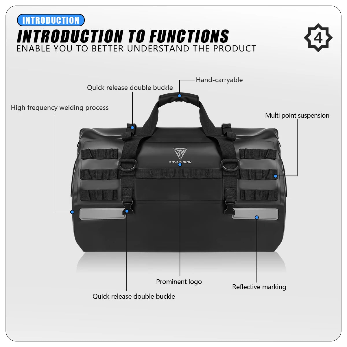 SOYAVISION 20L 50L 70L 80L 100L Motorcycle Waterproof Tail Bag Travel Outdoor Luggage Bag Motorcycle Seat Bag