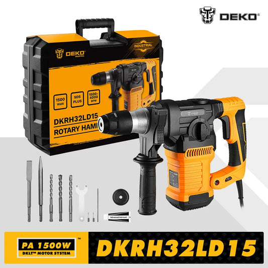 DEKO DKRH32LD15 220V 1500W Multifunctional Impact Rotary Hammer Home DIY Woodworking Electric Blasting Hammer Drill Power Tools