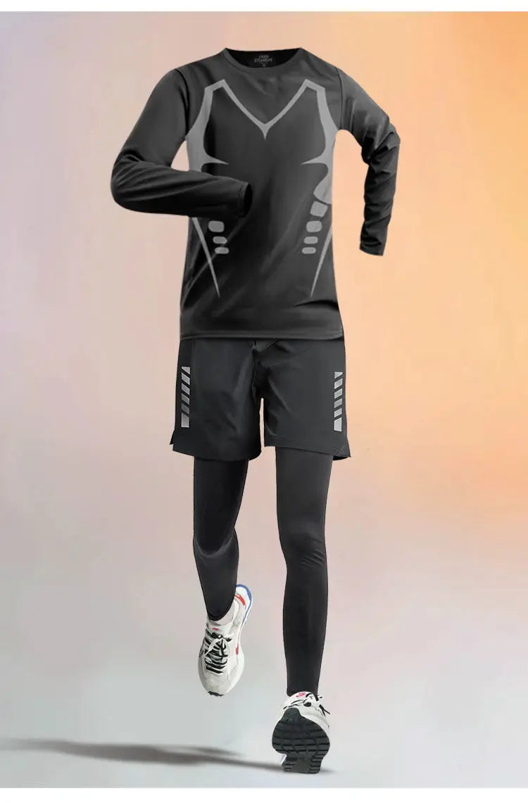 Conjuntos de running para hombre, de invierno, para exteriores, de 2 a 5 piezas, para fitness, trotar por la mañana, deportes, secado rápido, resistente al viento, ciclismo, entrenamiento, chándal