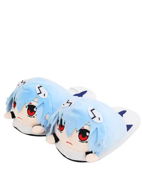 Zapatillas de casa de pareja de dibujos animados, zapatillas de felpa de soldado evangélico del nuevo siglo, zapatillas de algodón de otoño e invierno de animación de Rei Ayanami 