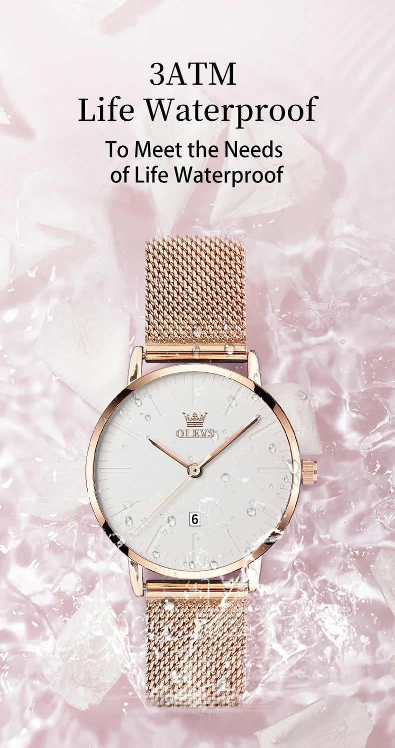 OLEVS Luxury Fashion Watch for Women Stainless Steel Waterproof Quartz Ladies Wristwatch Original Simple Elegant Women's Watches