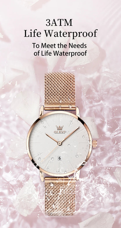 OLEVS Luxury Fashion Watch for Women Stainless Steel Waterproof Quartz Ladies Wristwatch Original Simple Elegant Women's Watches