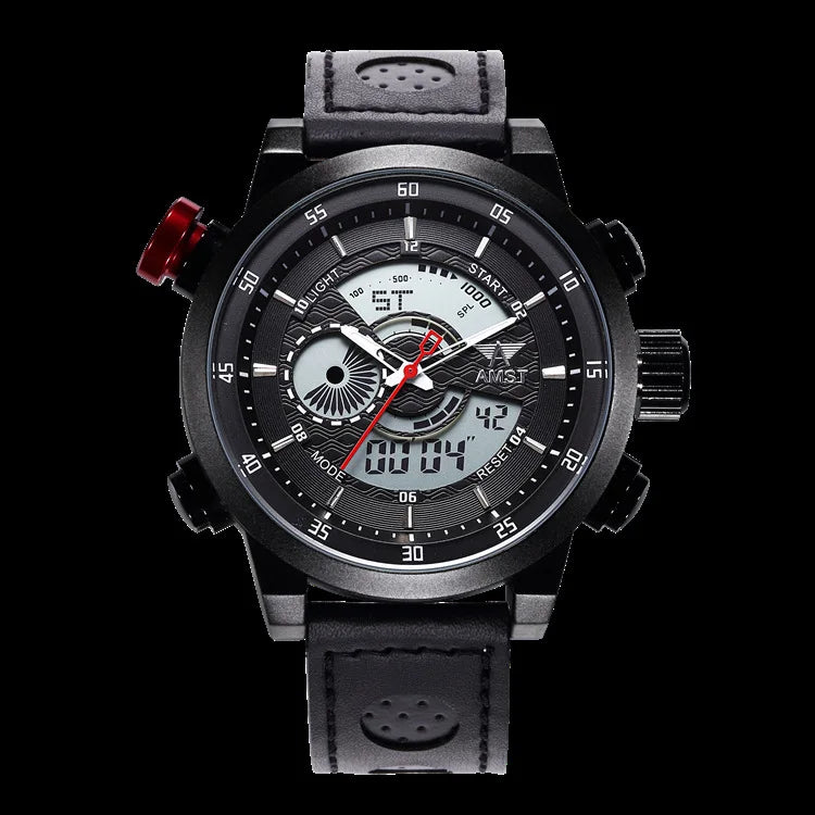 2024 NEW AMST Luxury Brand Men's Quartz LED Watches Men Fashion Casual Sports Clock Genuine Leather Military Wrist Watch