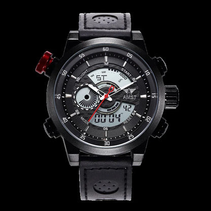 2024 NEW AMST Luxury Brand Men's Quartz LED Watches Men Fashion Casual Sports Clock Genuine Leather Military Wrist Watch