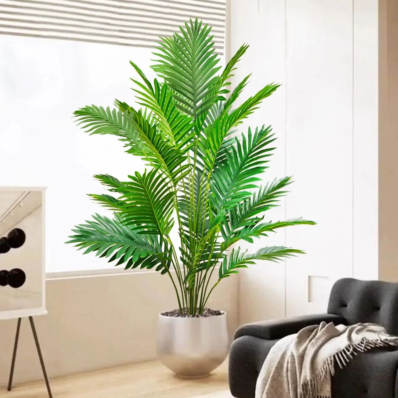 52-125cm/49.2in  Artificial Palm Tree Tropical Fake Plant Green Plastic Palm Leaf Branches Suitable for Home Garden Decoration