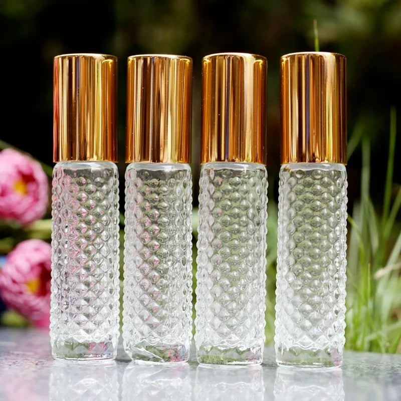 5/10ml Essential Oil Glass Roller Bottles With Roller Balls Refillable Perfume Dispenser Vials Travel Clear Cosmetic Container