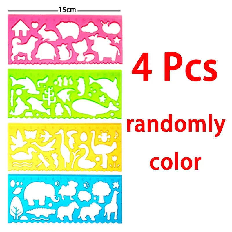 Animal Geometry Art Multifunctional Hollow Rulers Drafting Tools School Painting Supplies Office Kid Art Drawing Stationery Rule