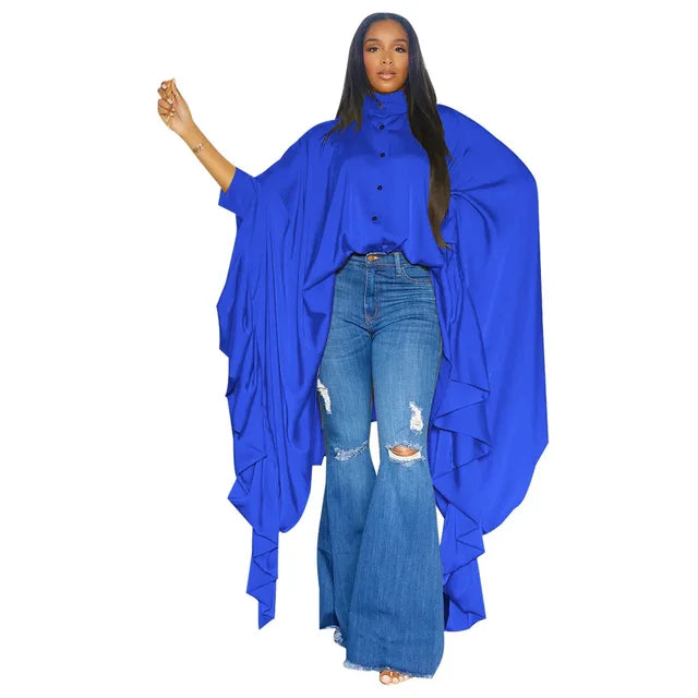 SOMO - Blusa larga plisada con mangas murciélago para mujer, tallas grandes, manga larga, blusa irregular, talla única, descarga gratuita, envío directo, 2023 