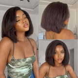 Glueless Kinky Straight Short Bob Virgin Human Hair Wig 13x4 Frontal HD Transparent Lace Peruvian Remy Soft Yaki Wear And Go Wig
