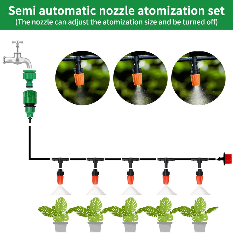 Fog Nozzles Irrigation Kit 5M-20M Garden Automatic Spray Misting Plant Watering System with 4/7 PE Hose and Connector