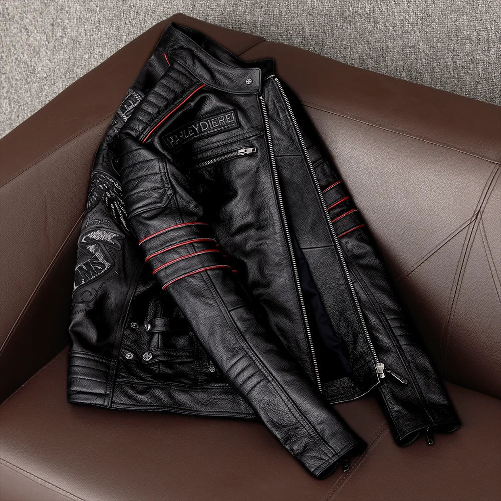 Chaqueta de motociclista nueva para hombre, de piel de vaca, para motocross, de cuero, para invierno, resistente al viento, para carreras, ropa de motociclista resistente al desgaste para Harley.