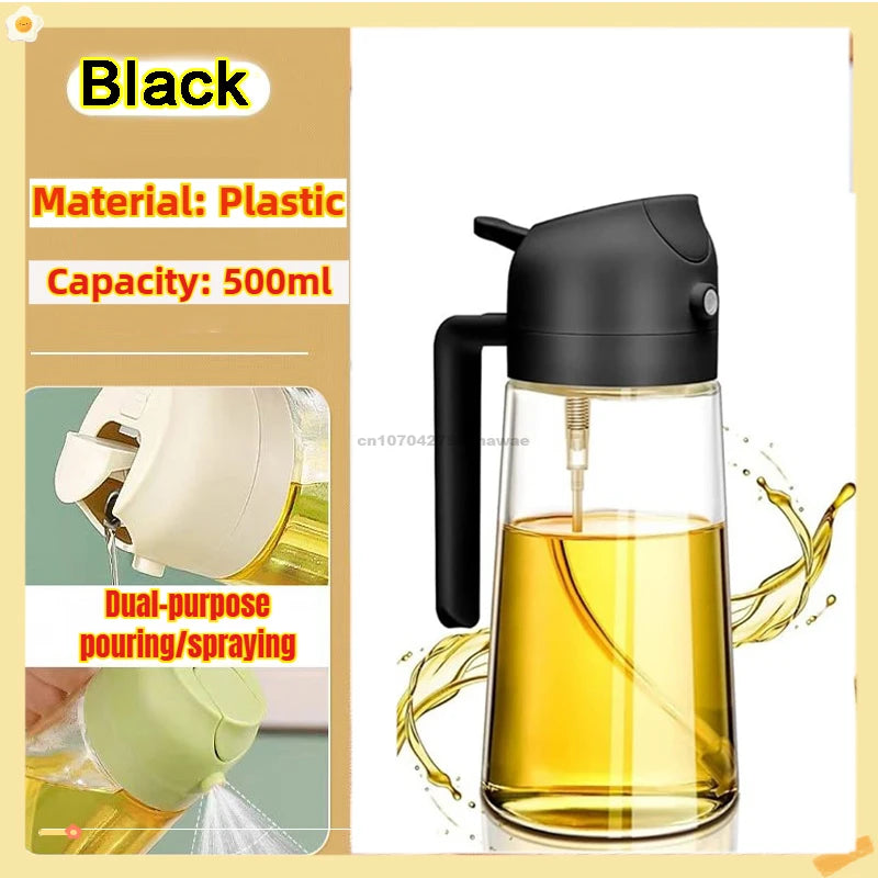 2 in1 Oil Spray Bottle Plastic Kitchen Barbecue Cooking Olive Oil Dispenser Oil Jar Baking Vinegar Soy Sauce Spray Container