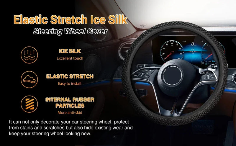 Elastic Elastic Steering Wheel Cover, Warm in Winter, Cool in Summer, Universal 15 Inches (About 38.1 Cm), Microfiber Breathable