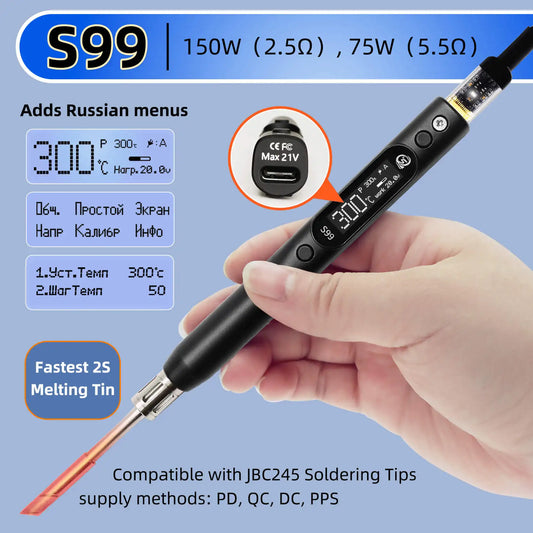 Sequre S99 Soldering Iron Compatible With JBC245 Tip Support PD|QC|DC|PPS Power Supply For Drone RC Model Welding Repair Tool