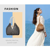 Handmade Woven Beaded Handbag For Women Exquisite Hollow-out Wooden Beaded Shoulder Bag Female Beach Bag
