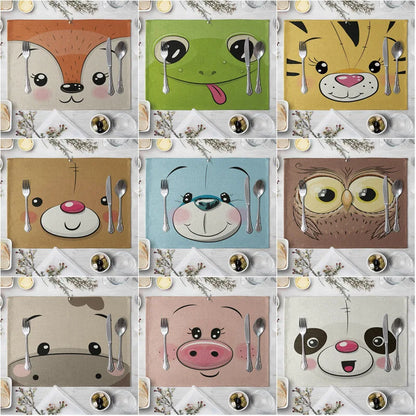 40X30cm Animal Cotton Linen Table Mat Cartoon Pig Bear Fox Frog Pattern Placemats For Children Kids Kitchen Dining Place Mats