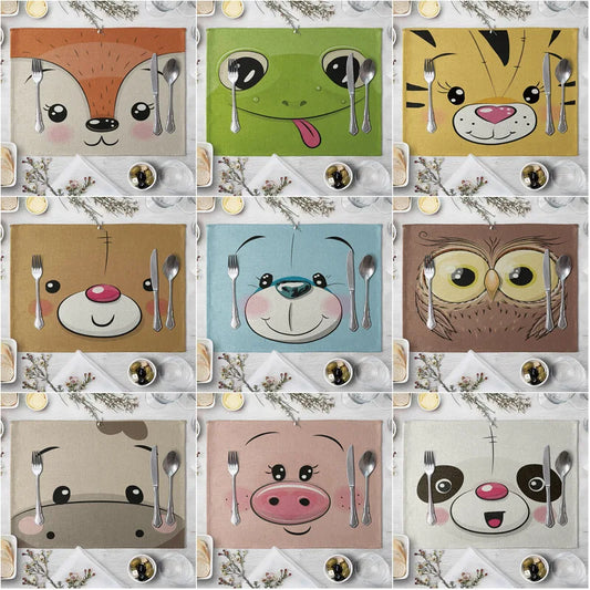 40X30cm Animal Cotton Linen Table Mat Cartoon Pig Bear Fox Frog Pattern Placemats For Children Kids Kitchen Dining Place Mats