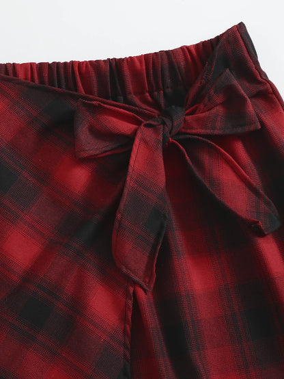 Plus Size Elastic Waist Summer Spring Casual Bandage Plaid Skirt Women Bow Front Vintage Checked Mini Skirt Plus Size Bottoms